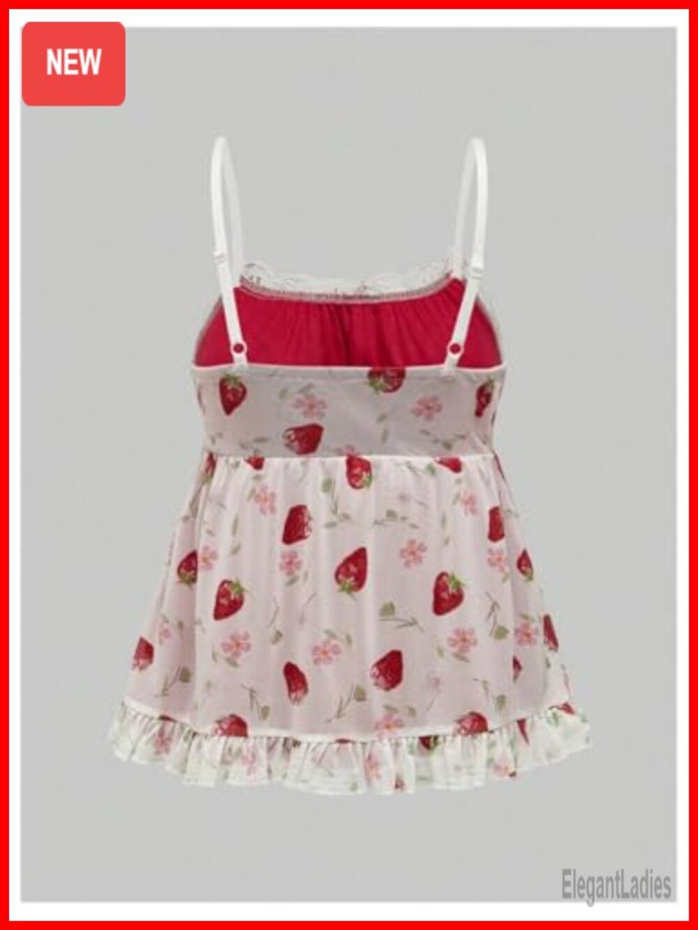 Strawberry Print Mesh Camisole Lace Peplum Top Plus Size